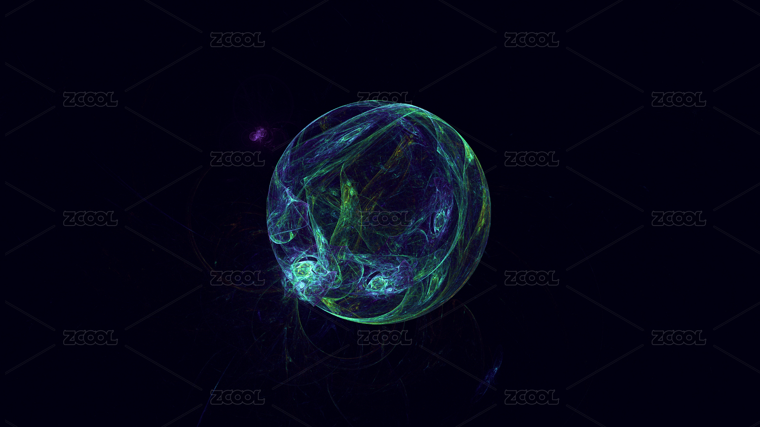 蓝绿色科幻星球分形艺术插画