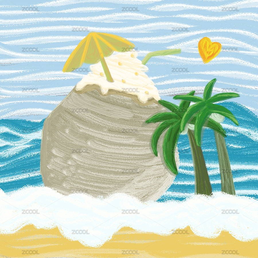 油畫風(fēng)清新色彩椰汁夏日飲料插畫（主預(yù)覽-4907118） - 未分類 - 站酷設(shè)計師z十千原創(chuàng)素材 - 站酷ZCOOL