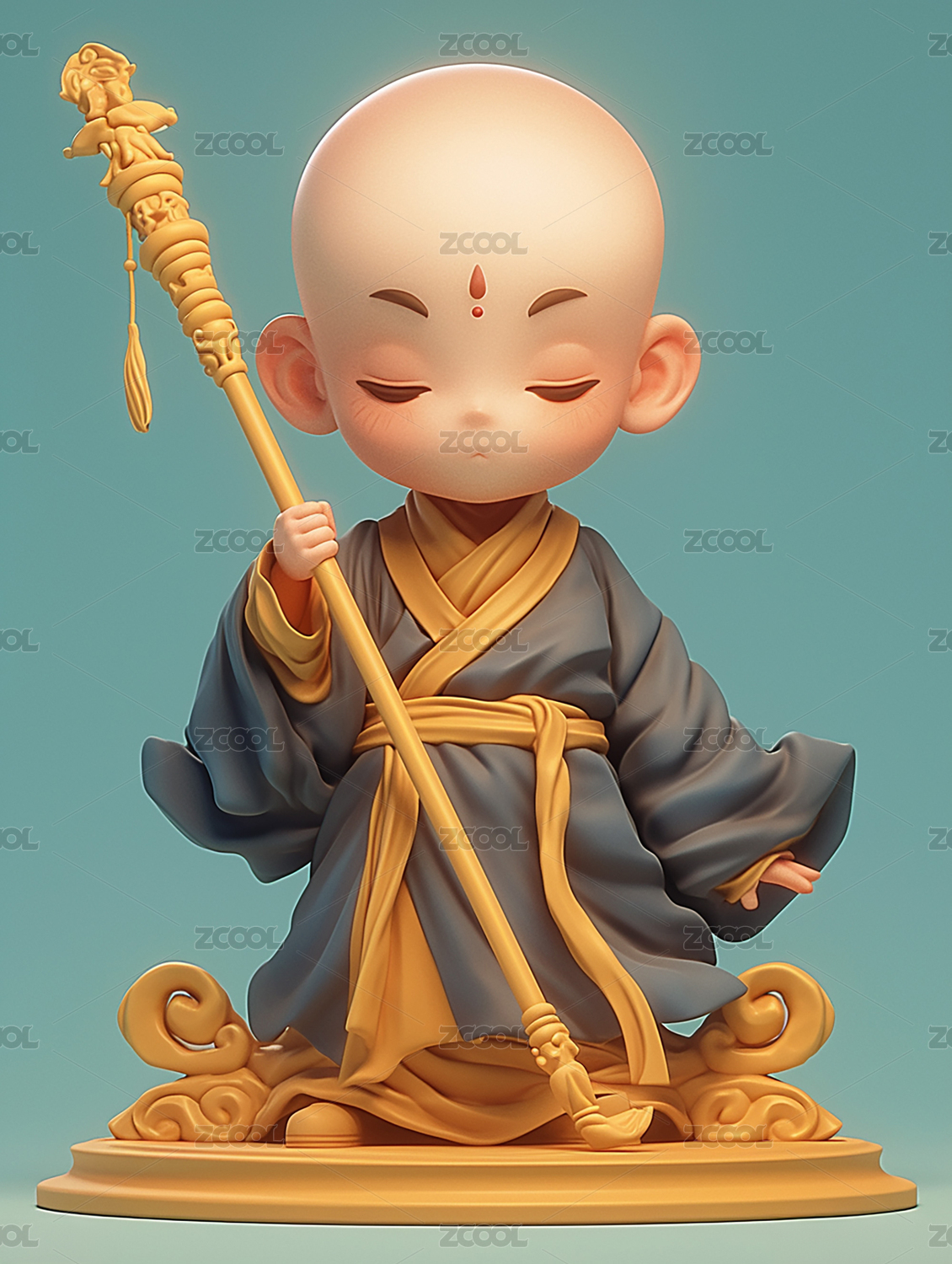 沉思小僧，禅意无边，Q版唐僧公仔人偶盲盒