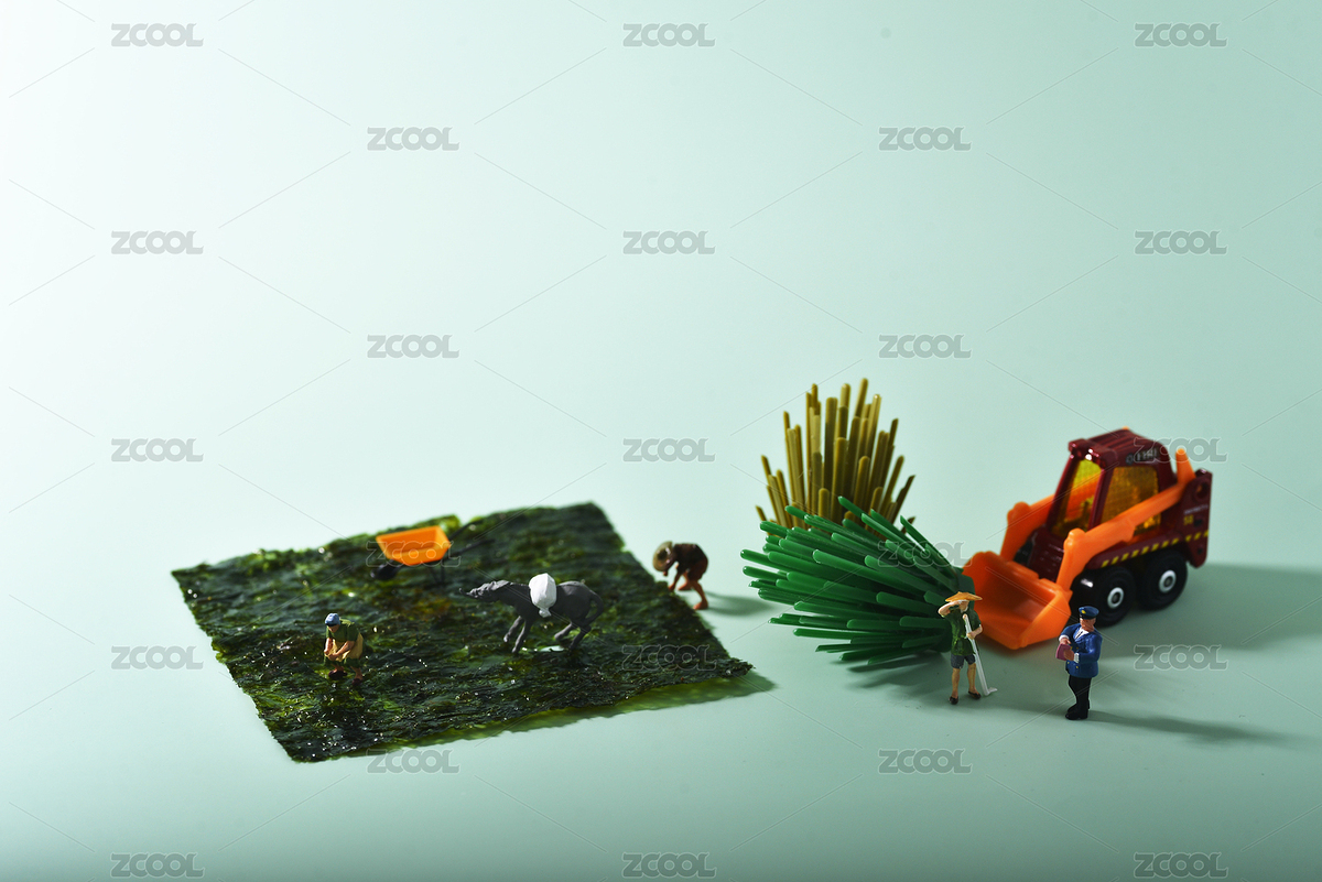 青色背景上的海苔和微縮創(chuàng)意小人保護耕地（主預(yù)覽-7951001） - 未分類 - 站酷設(shè)計師貓~二原創(chuàng)素材 - 站酷ZCOOL