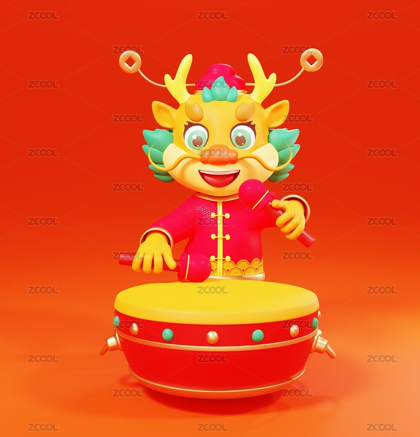 卡通財(cái)神龍正在打鼓3D建模插畫（主預(yù)覽-1883441） - 未分類 - 站酷設(shè)計(jì)師扁豆君Dream原創(chuàng)素材 - 站酷ZCOOL