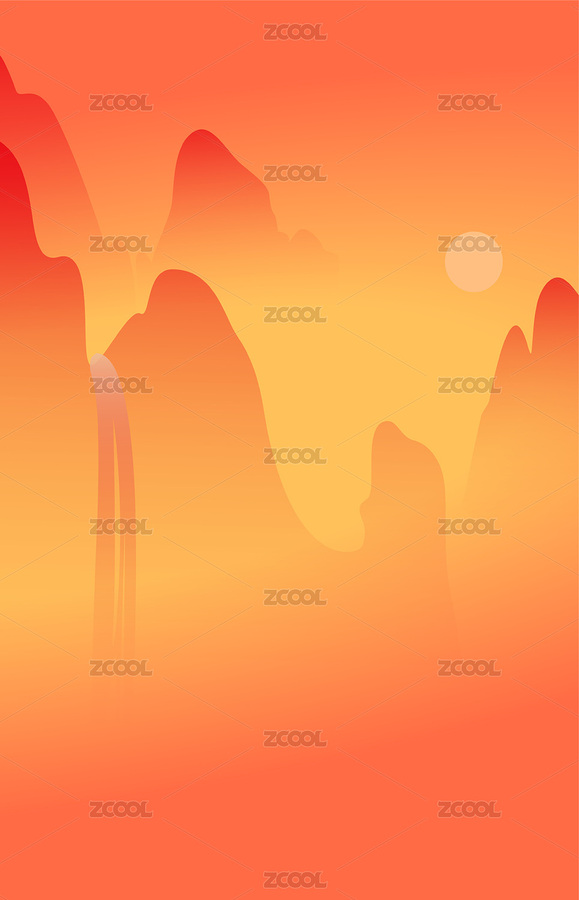 中国风红色名山大川夕阳落日高山流水图（主预览-1664132） - 未分类 - 站酷设计师无边苦海原创素材 - 站酷ZCOOL