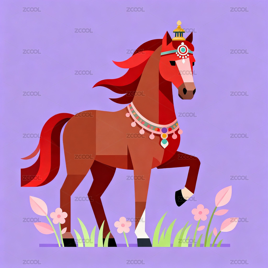 馬和花草組合插畫（主預覽-12334749） - 未分類 - 站酷設(shè)計師AI繪畫玩家老溫原創(chuàng)素材 - 站酷ZCOOL