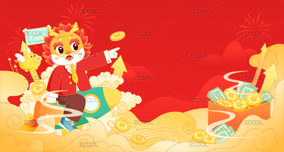 春節(jié)卡通龍形象坐火箭手指前方橫幅矢量海報(bào)（主預(yù)覽-7056426） - 未分類(lèi) - 站酷設(shè)計(jì)師saltlala原創(chuàng)素材 - 站酷ZCOOL