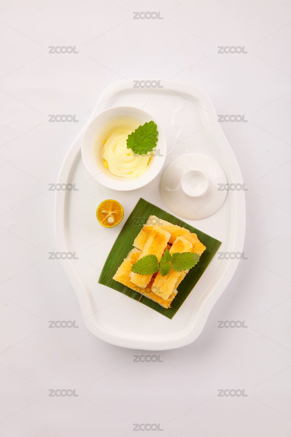 美食摄影白底图-香煎百花胶