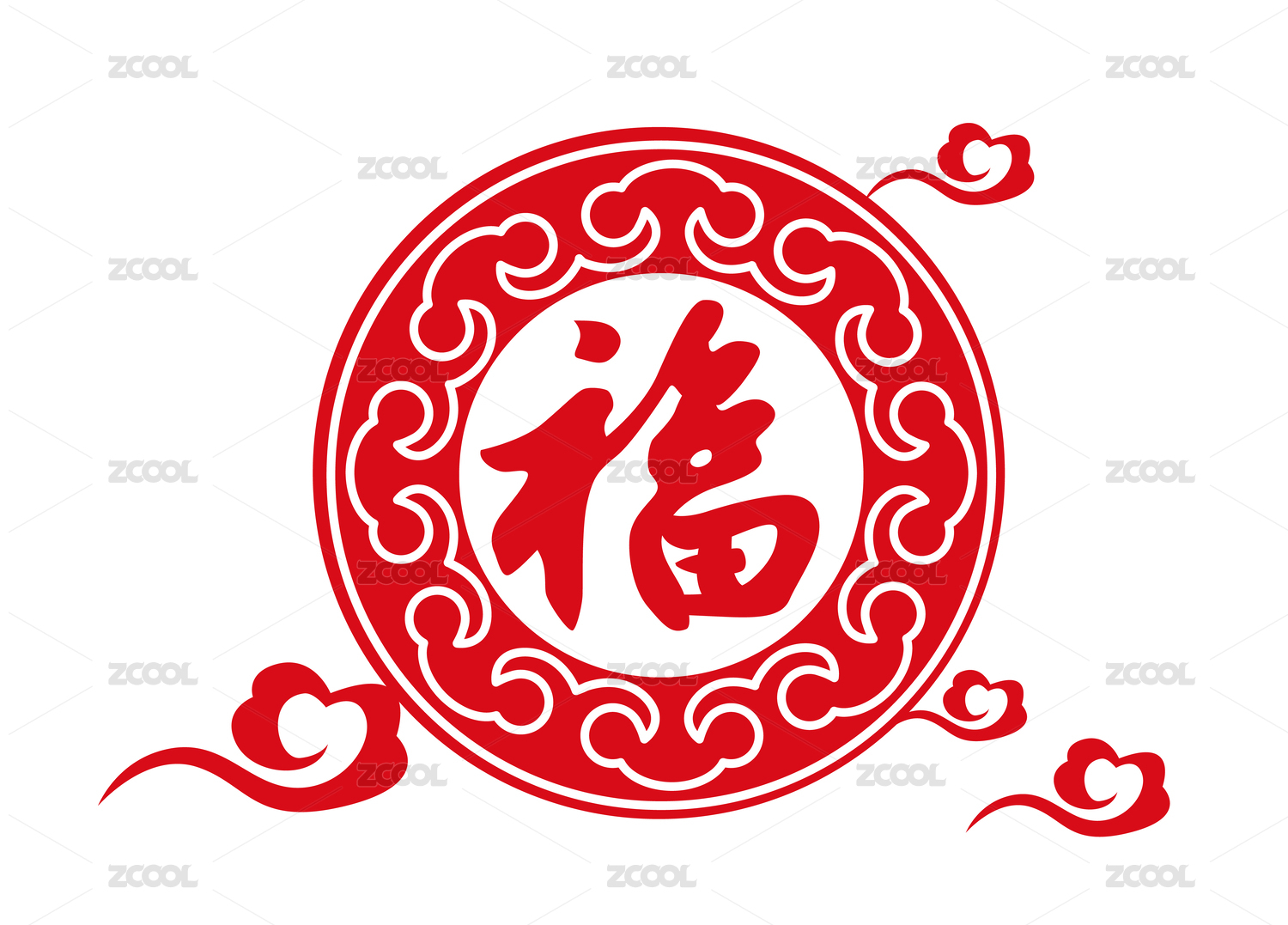 如意纹云纹装饰下的中国传统古典福字图案