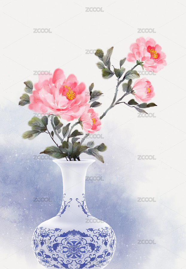 國(guó)風(fēng)水墨牡丹花青花瓷插畫裝飾畫（主預(yù)覽-703791） - 未分類 - 站酷設(shè)計(jì)師漫心原創(chuàng)素材 - 站酷ZCOOL