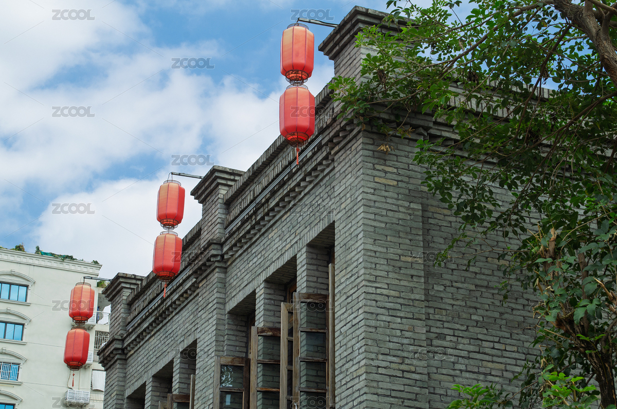 福州上下杭景區(qū)掛紅燈籠的中式灰磚建筑（主預(yù)覽-12622782） - 未分類 - 站酷設(shè)計師云海路漫漫原創(chuàng)素材 - 站酷ZCOOL