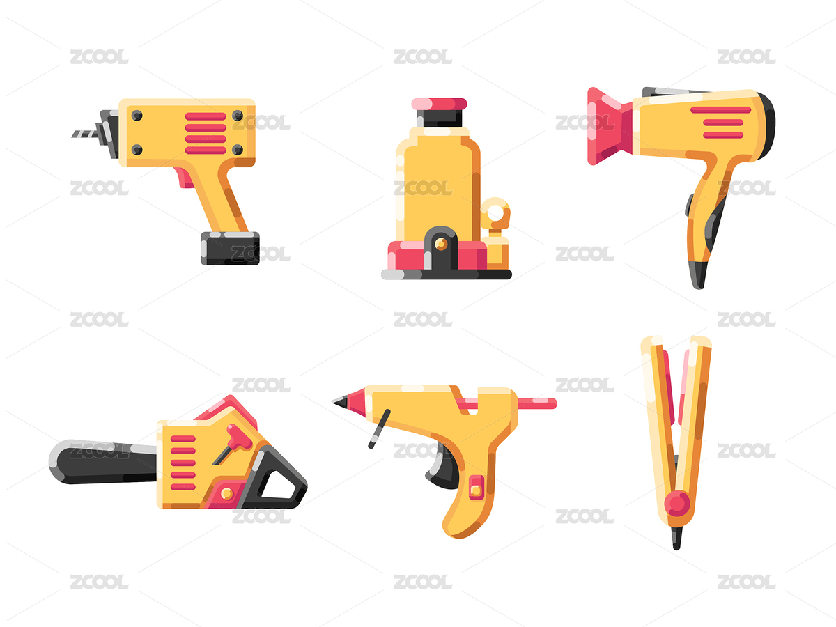 电钻液压器吹风机电锯胶枪烫发器卷发器矢量图形图标（主预览-5544272） - 未分类 - 站酷设计师扁豆君Dream原创素材 - 站酷ZCOOL