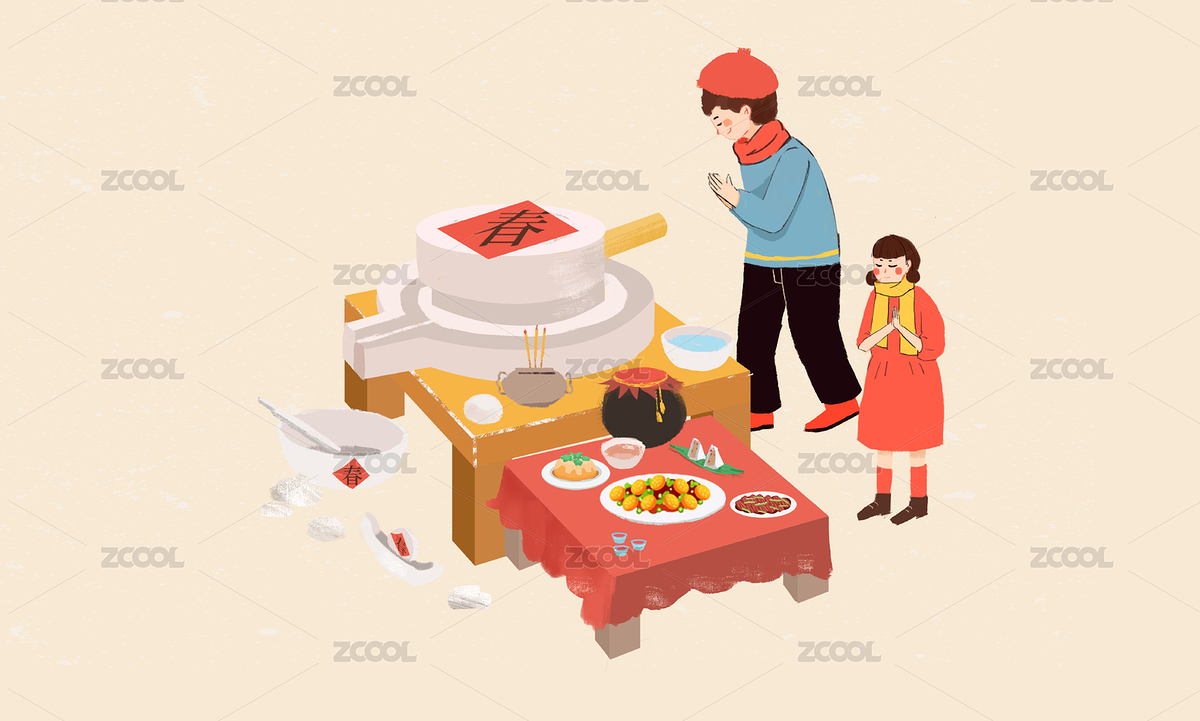 新年年俗祭拜插画（主预览-4703576） - 未分类 - 站酷设计师小妖拳拳原创素材 - 站酷ZCOOL