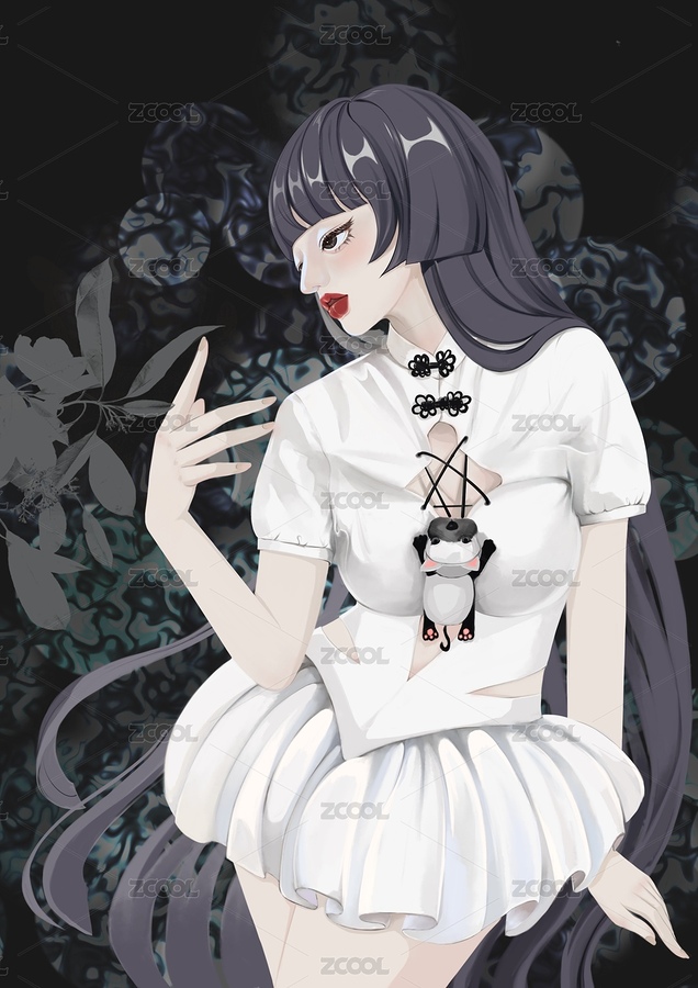 日系長發(fā)甜妹動漫人物白色連衣短裙半身插畫（主預(yù)覽-3490094） - 未分類 - 站酷設(shè)計(jì)師愛麗絲xi原創(chuàng)素材 - 站酷ZCOOL