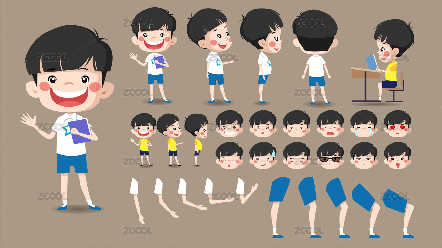 卡通人物设计男孩小学生