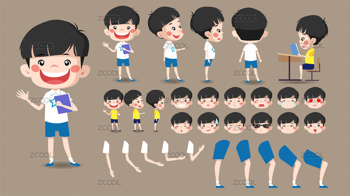 卡通人物设计男孩小学生（主预览-5759964） - 未分类 - 站酷设计师yi_xin原创素材 - 站酷ZCOOL