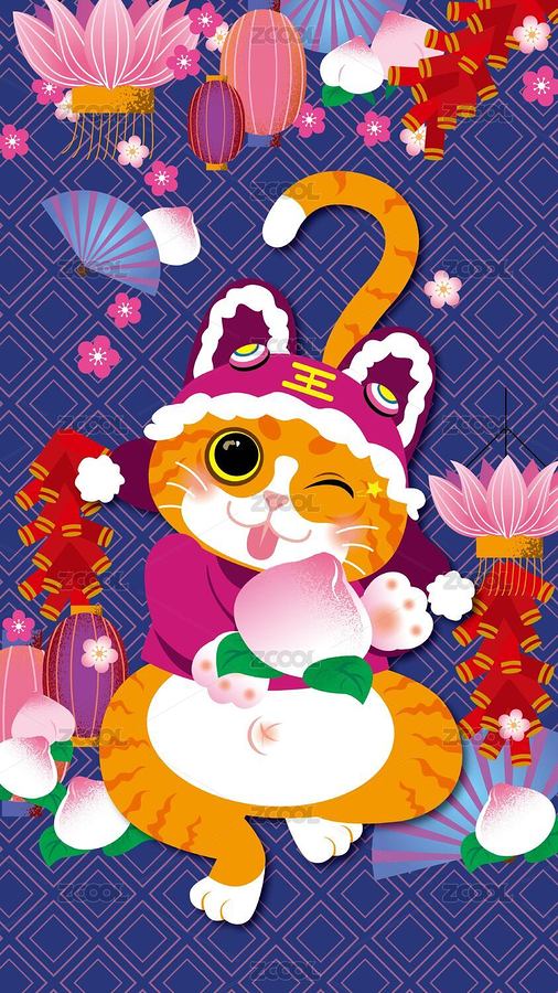 举寿桃的橘猫-虎年新春祝福（主预览-8922016） - 未分类 - 站酷设计师viviflower原创素材 - 站酷ZCOOL
