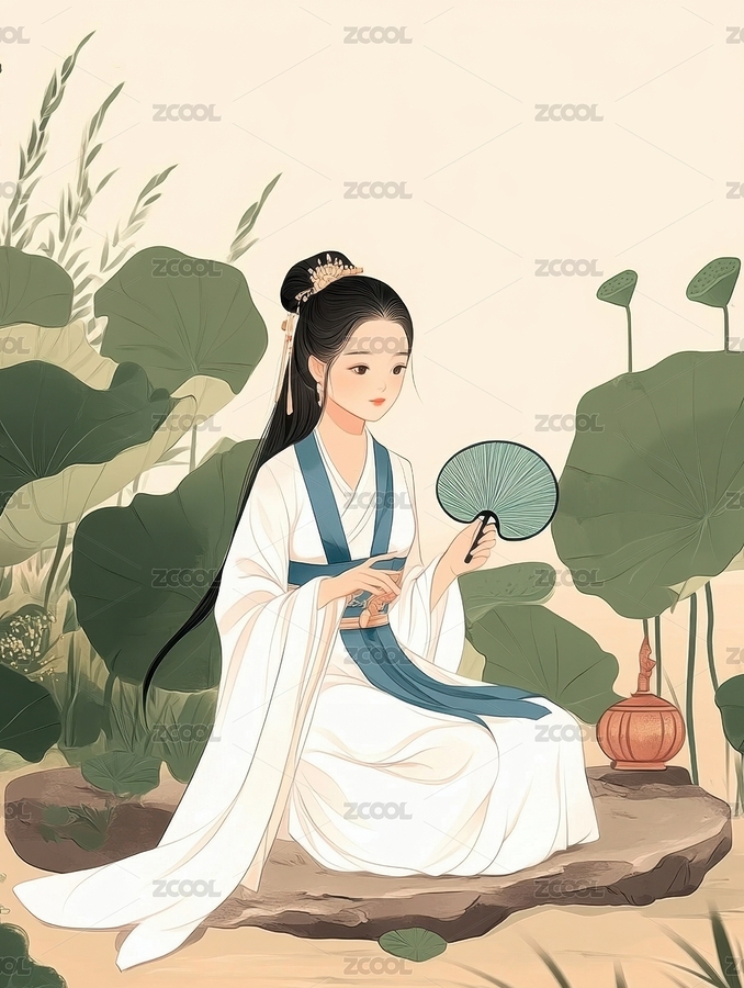 仕女图莲叶清风（主预览-3402441） - 未分类 - 站酷设计师lhj6688原创素材 - 站酷ZCOOL