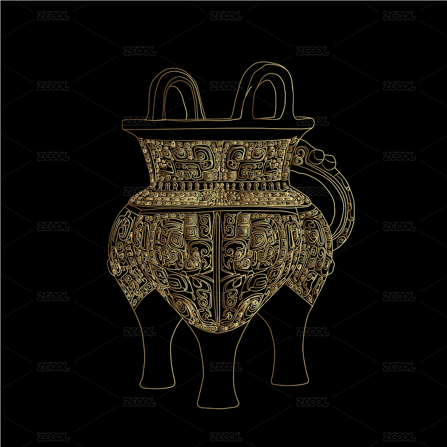 古風古董春秋青銅鼎云紋手繪矢量線稿插畫（主預覽-1618896） - 未分類 - 站酷設計師獵意品牌設計原創(chuàng)素材 - 站酷ZCOOL