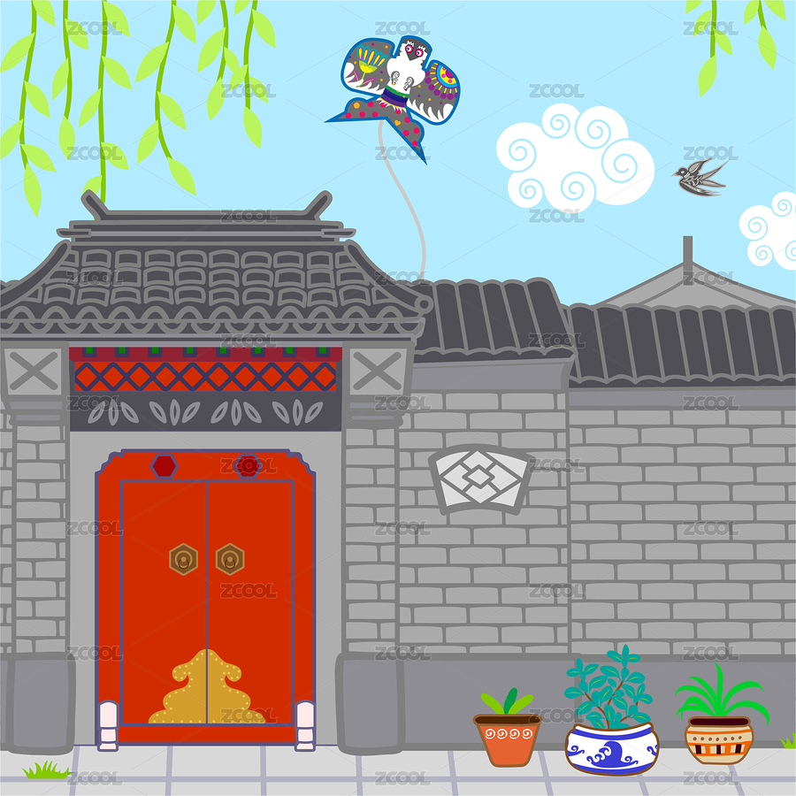北京四合院 老北京 中國(guó)建筑 矢量 手繪 Chinese（主預(yù)覽-3523469） - 未分類 - 站酷設(shè)計(jì)師xiao e原創(chuàng)素材 - 站酷ZCOOL
