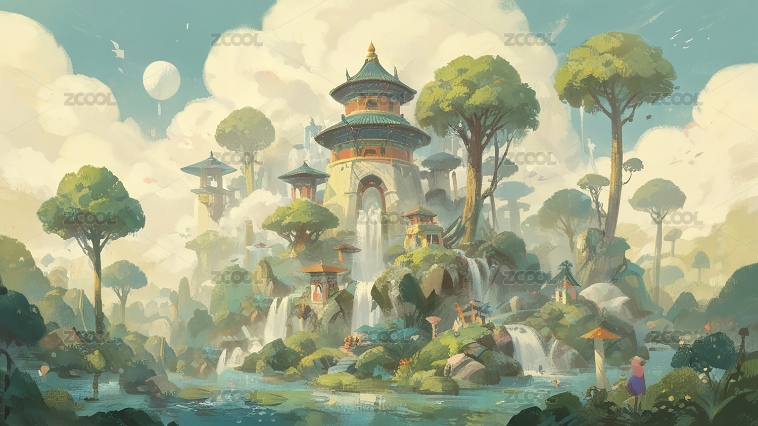 中式幻想浪漫场景设定背景图