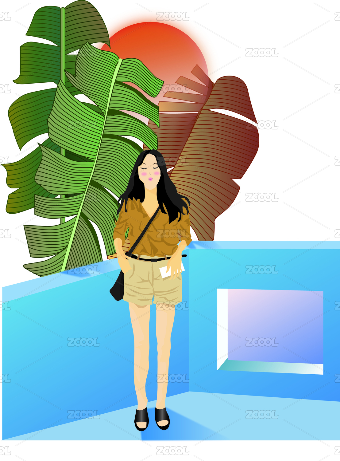illustration cute girl On the terrace