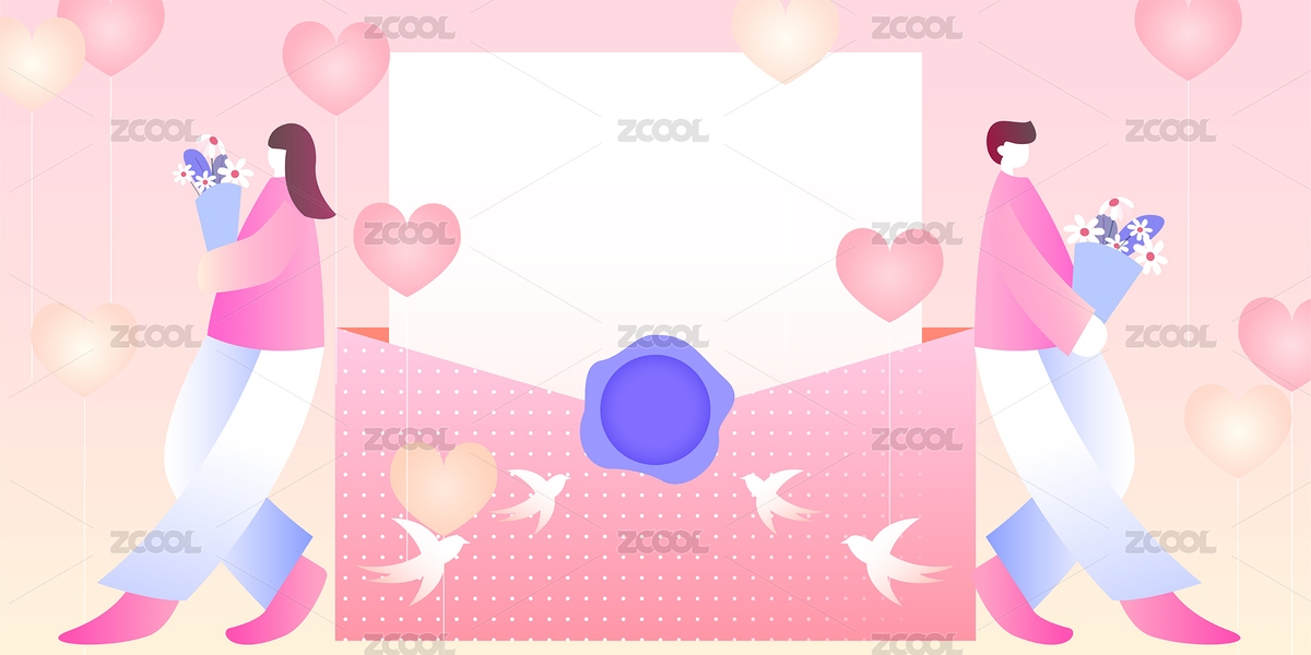 情侶抱著花束站在情書兩側(cè)扁平矢量插畫（主預(yù)覽-7435163） - 未分類 - 站酷設(shè)計(jì)師monster藍(lán)原創(chuàng)素材 - 站酷ZCOOL