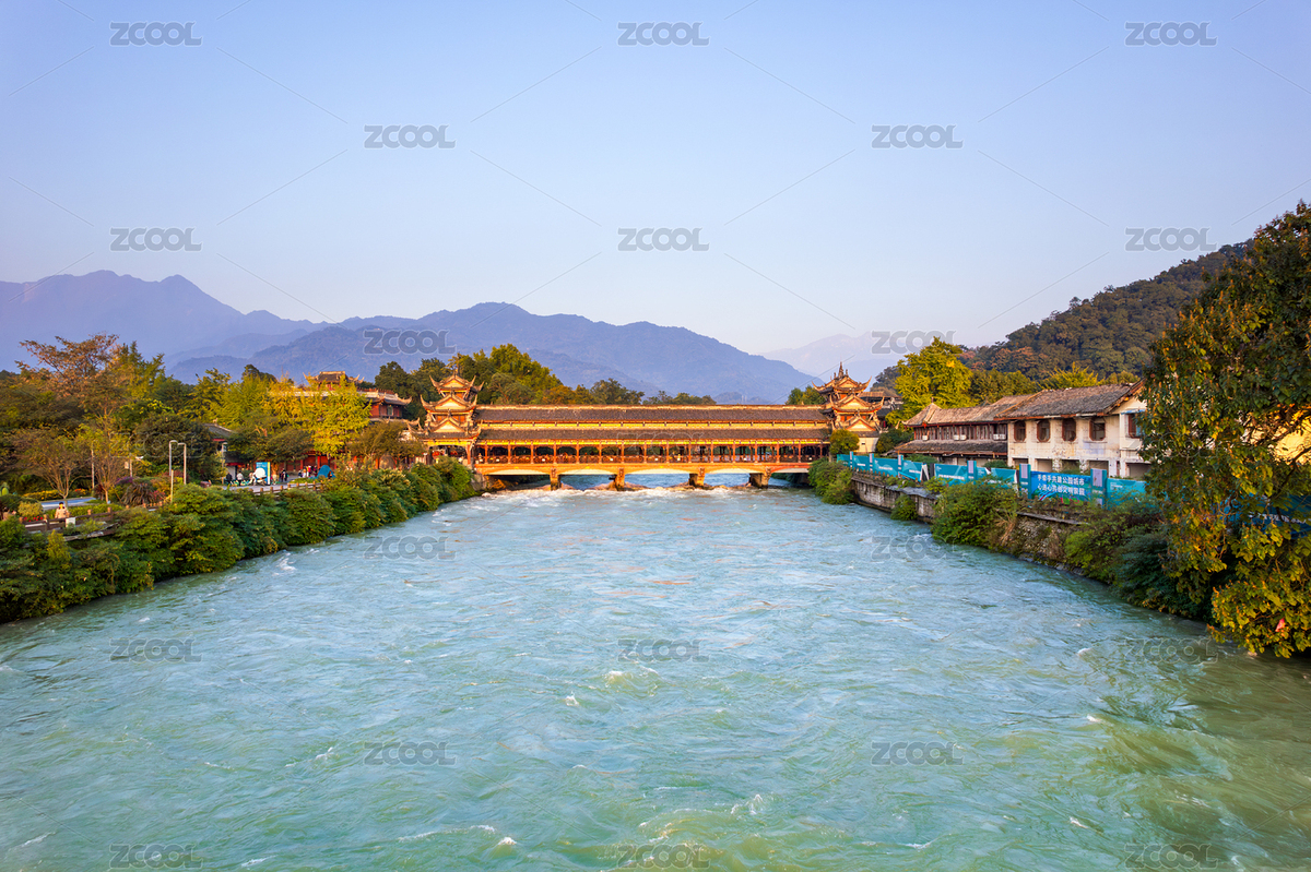 成都市都江堰景区南桥日出清晨航拍（主预览-9453602） - 未分类 - 站酷设计师龙泉山小魔王原创素材 - 站酷ZCOOL