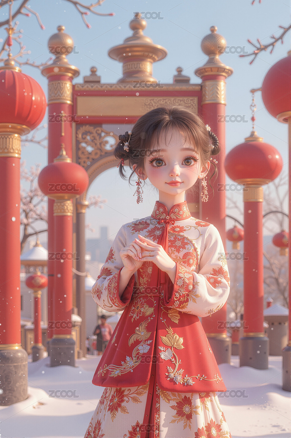 紅色牌樓前站著一個少女（主預(yù)覽-6463539） - 未分類 - 站酷設(shè)計師茫茫是個好孩子原創(chuàng)素材 - 站酷ZCOOL