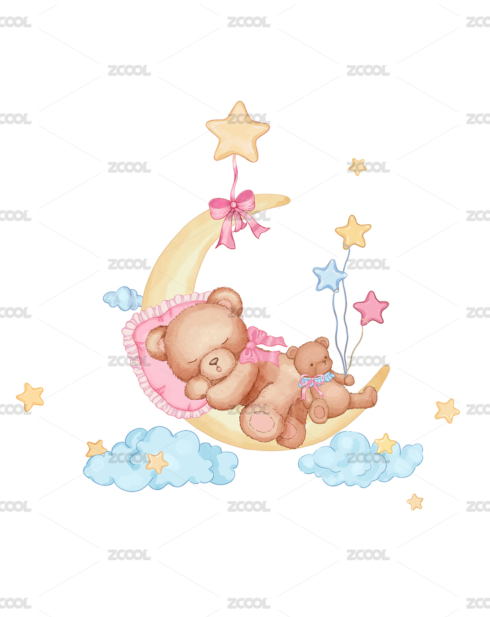 晚安小熊月亮好夢(mèng)插畫（主預(yù)覽-12639016） - 未分類 - 站酷設(shè)計(jì)師芒里小菇原創(chuàng)素材 - 站酷ZCOOL