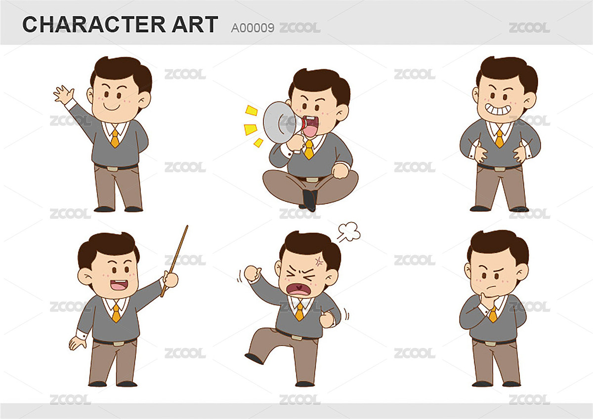 矢量卡通插畫人物角色：男職員手拿喇叭大聲宣傳推廣業(yè)務(wù)思考生氣自豪自信（主預(yù)覽-2068279） - 未分類 - 站酷設(shè)計師paminio原創(chuàng)素材 - 站酷ZCOOL