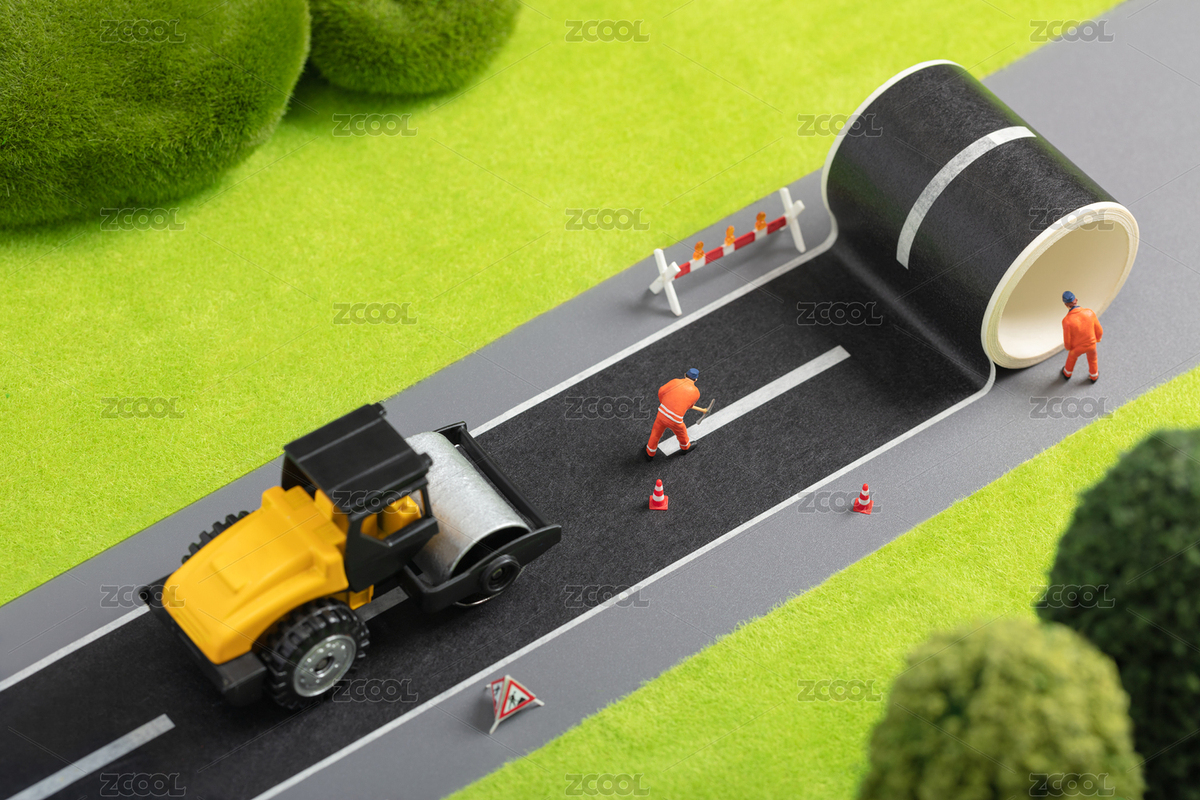 微縮創(chuàng)意機(jī)械設(shè)備壓路機(jī)鋪路修路的基建工人（主預(yù)覽-3937248） - 未分類 - 站酷設(shè)計(jì)師黑白湊原創(chuàng)素材 - 站酷ZCOOL