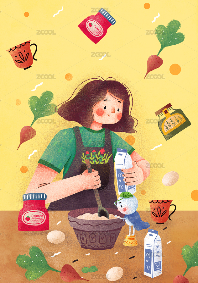 做饭的女人（主预览-1838116） - 未分类 - 站酷设计师布丁Linh原创素材 - 站酷ZCOOL