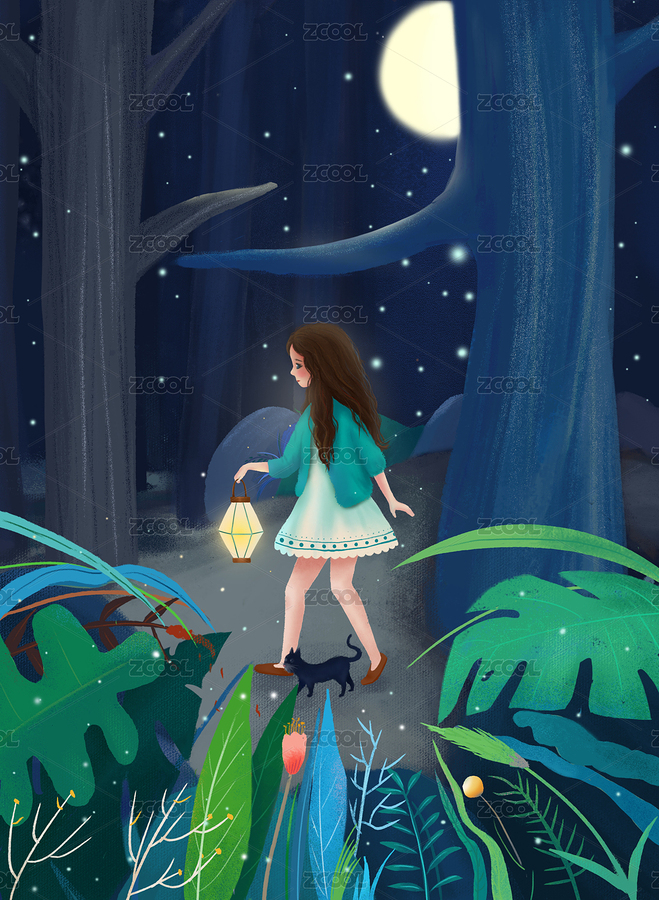 夏天夜晚漫天螢火蟲(chóng)森林里提燈女孩（主預(yù)覽-4450394） - 未分類(lèi) - 站酷設(shè)計(jì)師小彩Cathy原創(chuàng)素材 - 站酷ZCOOL