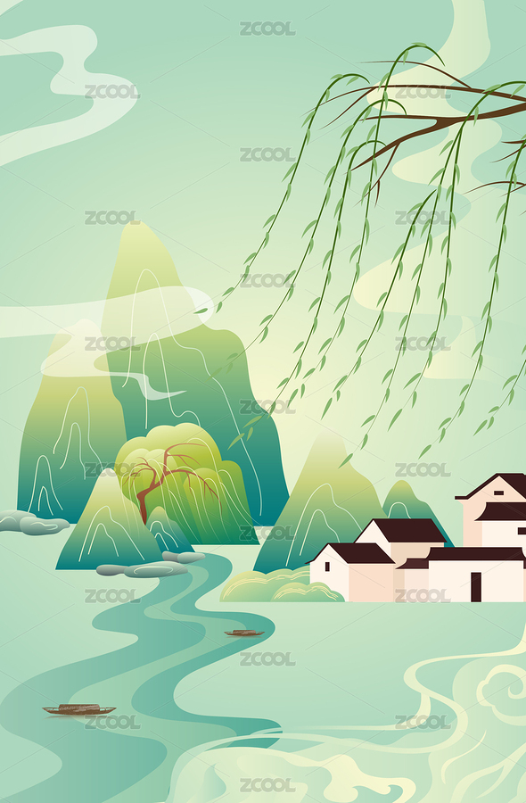 春季中国风江南山水插画（主预览-7627622） - 未分类 - 站酷设计师七月和笠原创素材 - 站酷ZCOOL