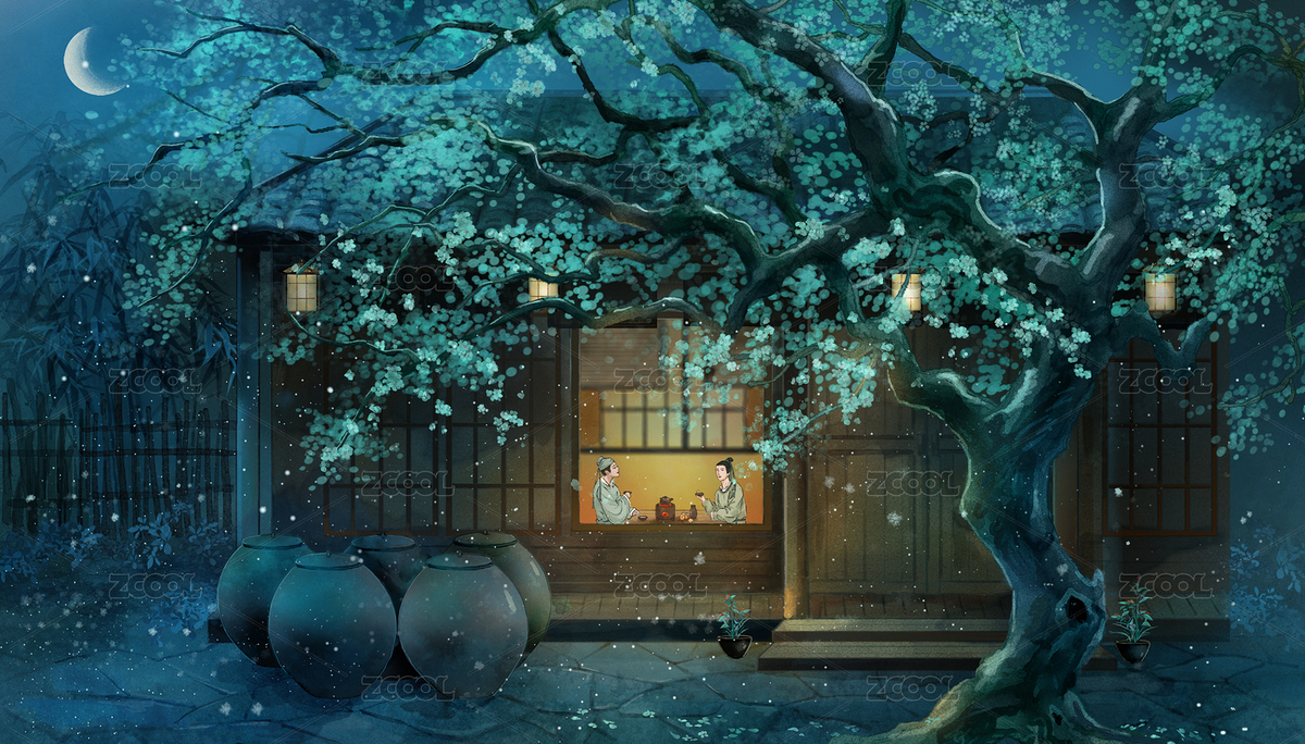 雪夜對飲賞梅（主預(yù)覽-2743654） - 未分類 - 站酷設(shè)計師甘草的畫園原創(chuàng)素材 - 站酷ZCOOL