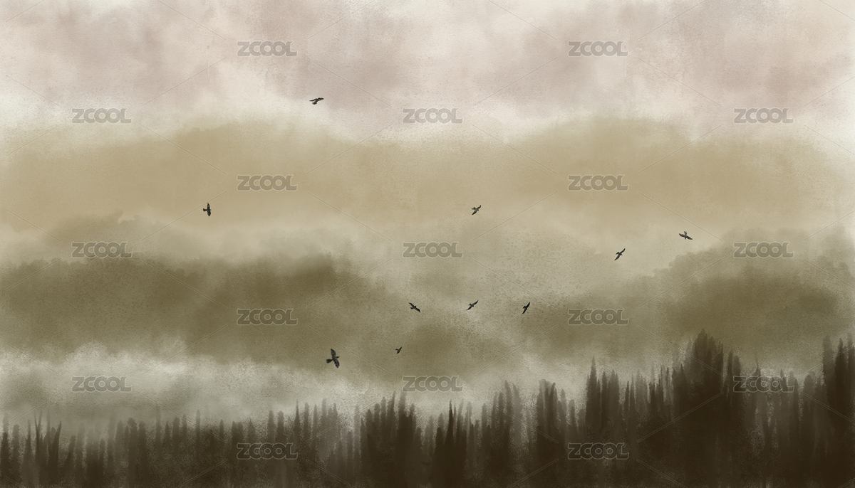 手绘田园风光中国画山水风景画（主预览-7783618） - 未分类 - 站酷设计师一只猫的原创素材 - 站酷ZCOOL