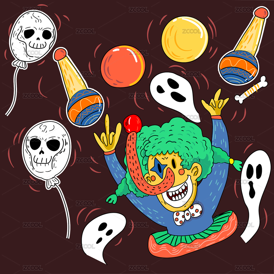 鬼小丑潮流插画（主预览-7281005） - 未分类 - 站酷设计师萌猪童画原创素材 - 站酷ZCOOL