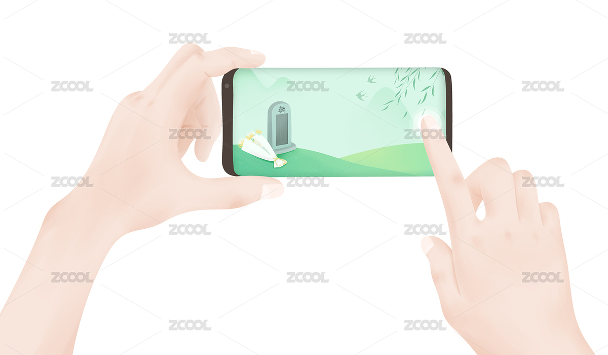 人拿著手機云祭掃清明節(jié)插畫（主預覽-5200628） - 未分類 - 站酷設計師猴子石原創(chuàng)素材 - 站酷ZCOOL