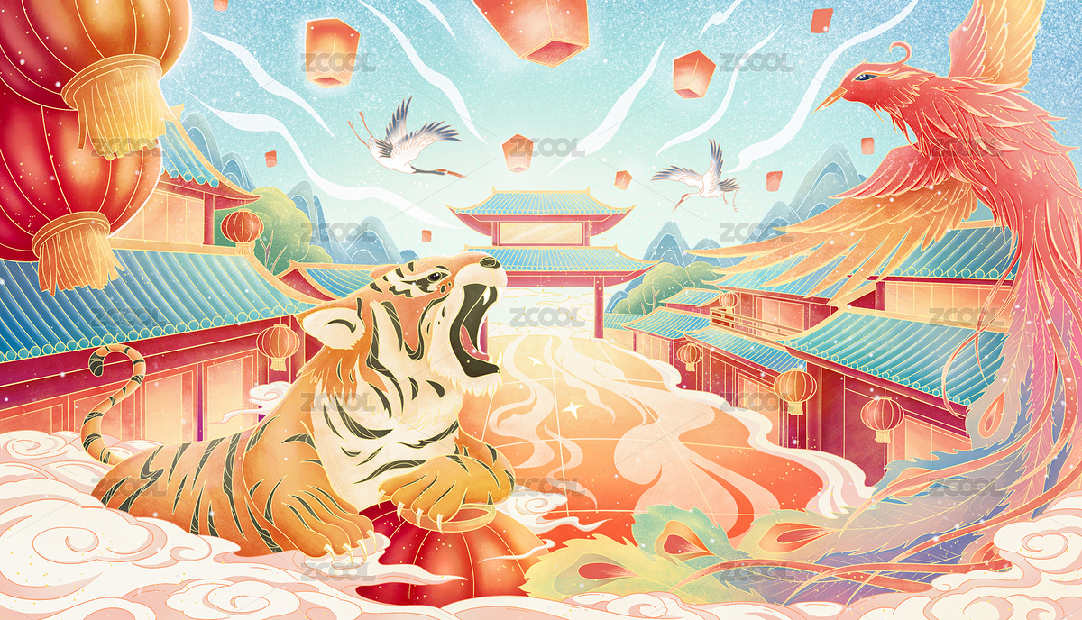 老虎與鳳凰喜迎新年（主預(yù)覽-4875564） - 未分類 - 站酷設(shè)計(jì)師山晚樵漁原創(chuàng)素材 - 站酷ZCOOL