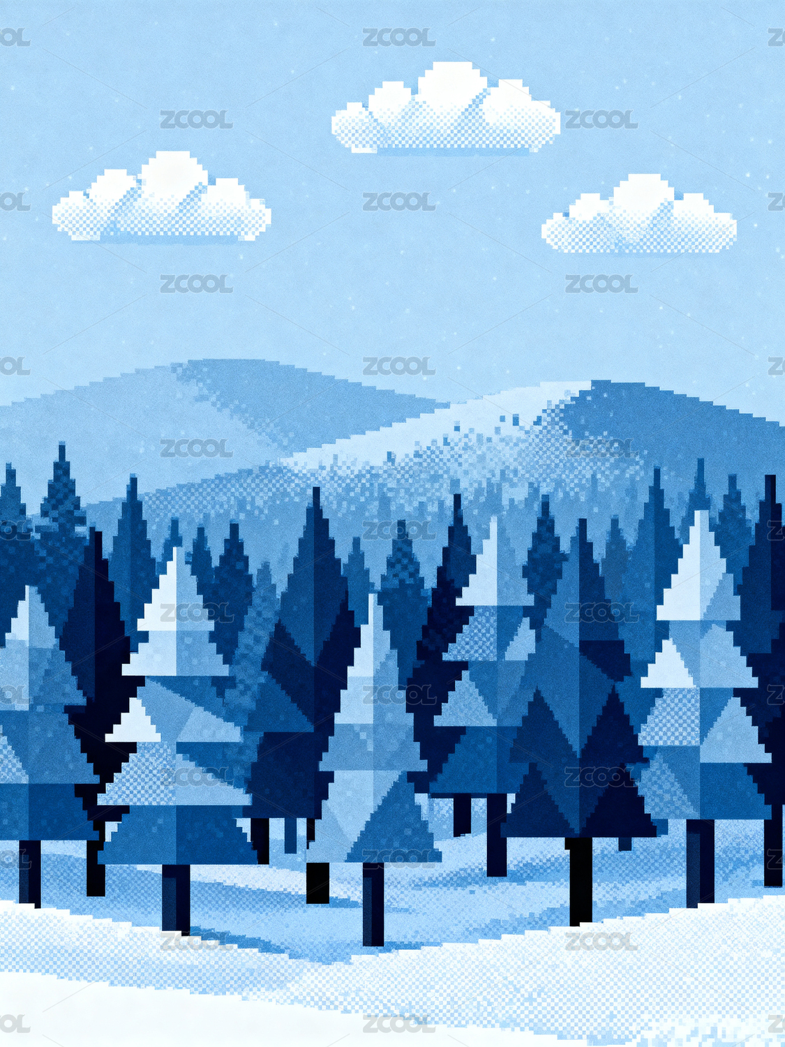 冬季雪景像素画