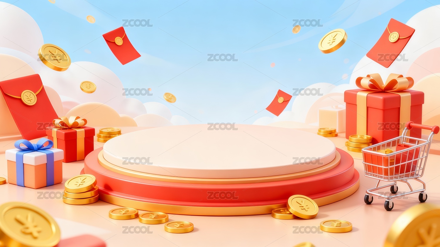 卡通风格电商展台插画
