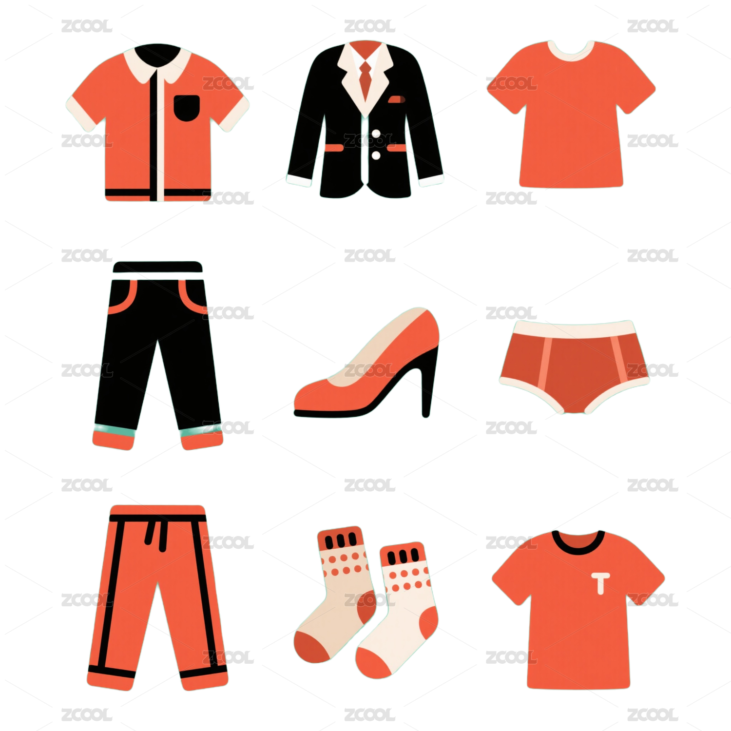 矢量扁平风服装品类电商图标-免抠图icon