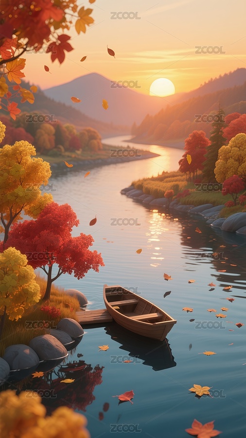 秋分節(jié)氣秋日湖泊小舟（主預(yù)覽-10744271） - 未分類 - 站酷設(shè)計師站酷素材原創(chuàng)素材 - 站酷ZCOOL
