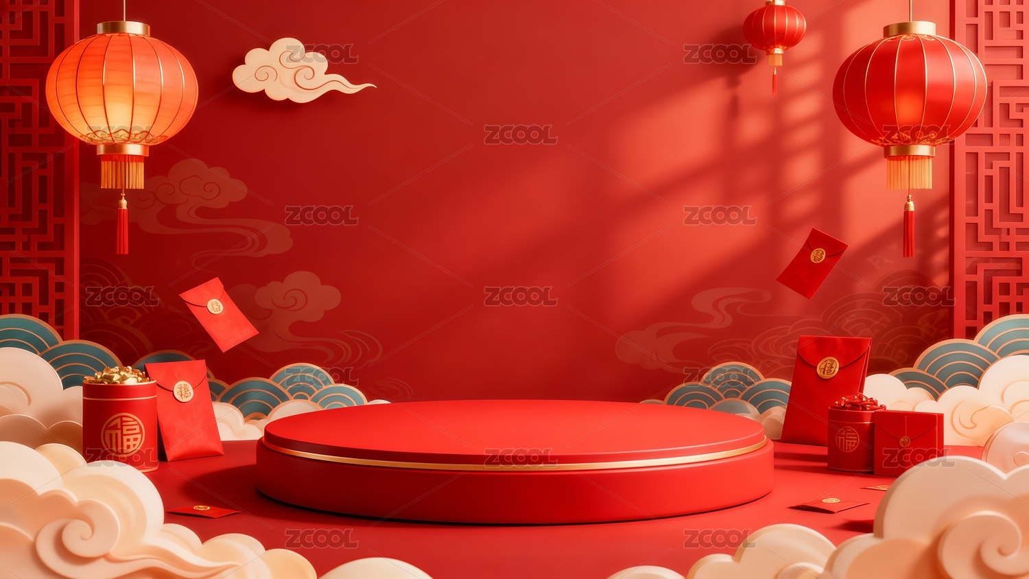 中国风电商展台插画