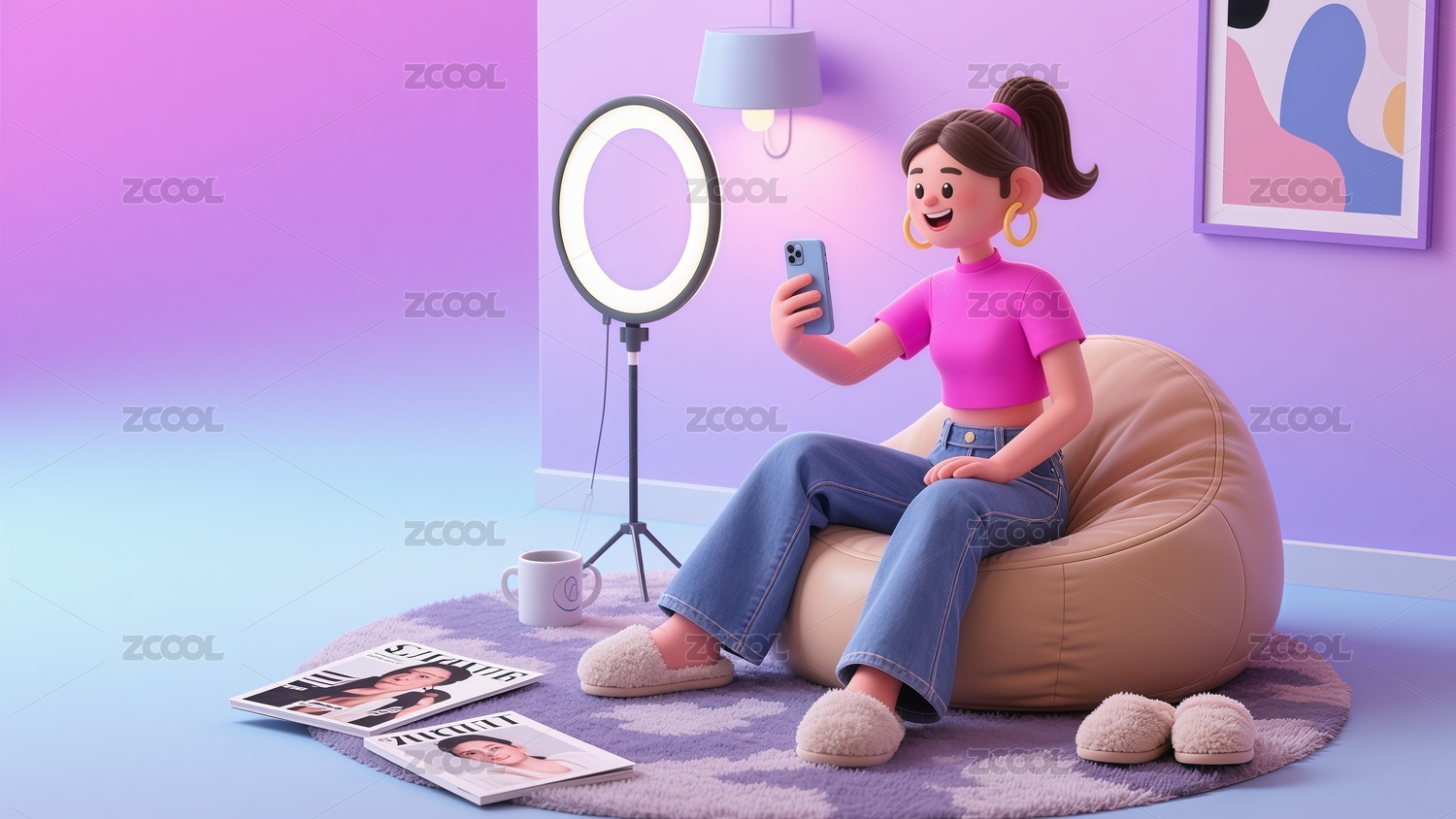 3D人物直播插画