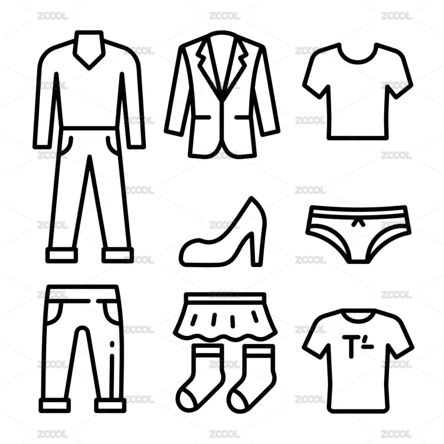 线条风服装品类电商图标-免抠图icon