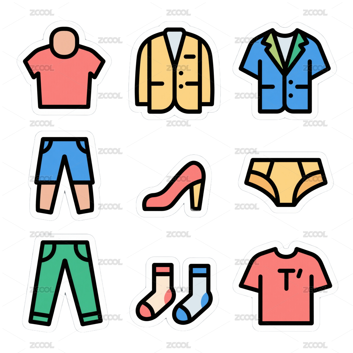 矢量扁平风服装品类电商图标-免抠图icon