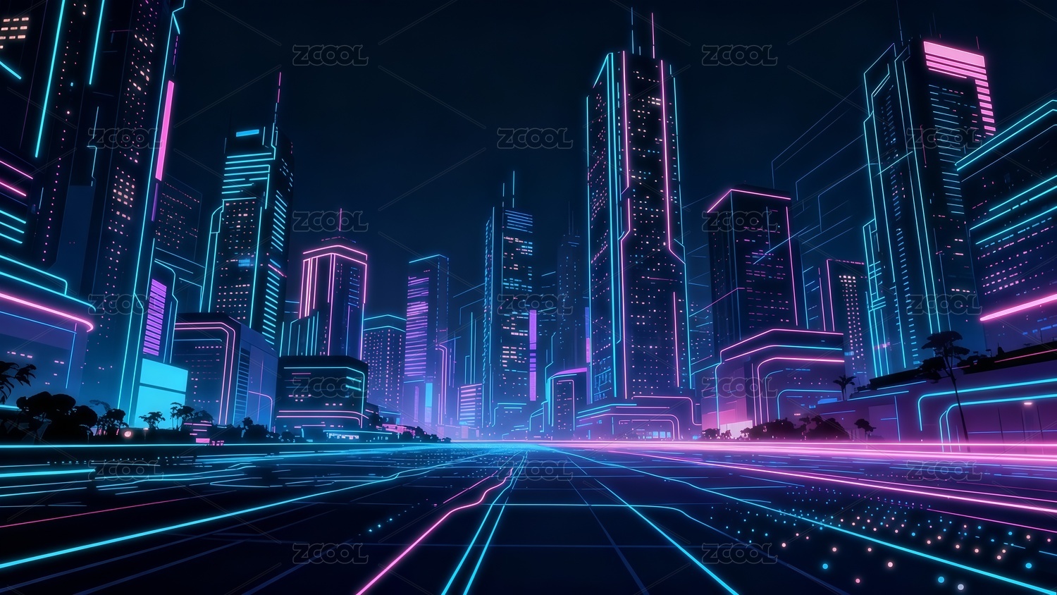 科技感建筑插画背景