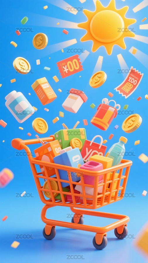 3D卡通風(fēng)購物車插畫（主預(yù)覽-10197682） - 未分類 - 站酷設(shè)計(jì)師站酷素材原創(chuàng)素材 - 站酷ZCOOL