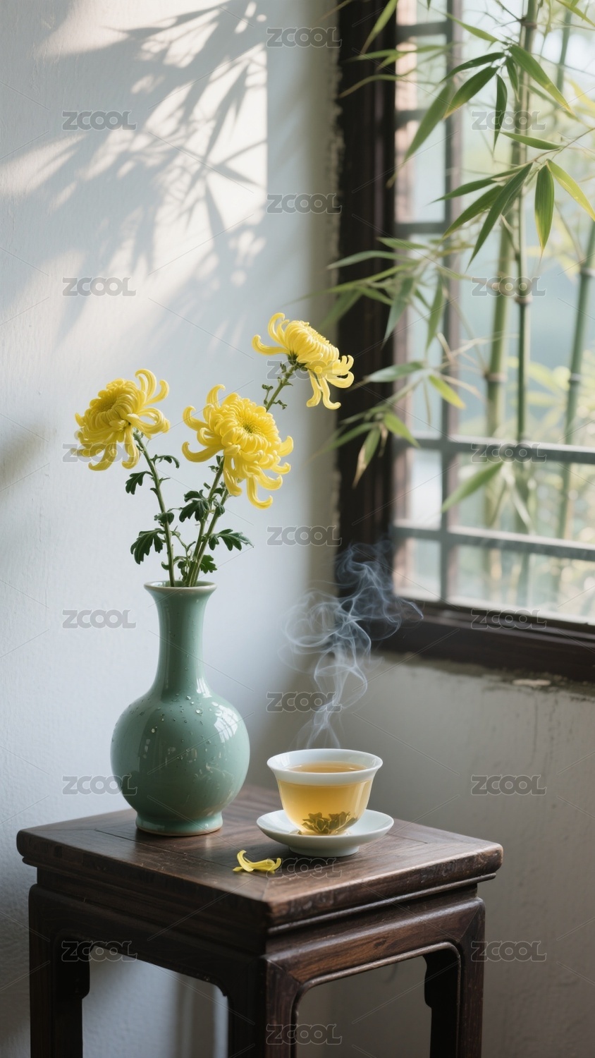 写实摄影重阳节菊花菊花茶背景