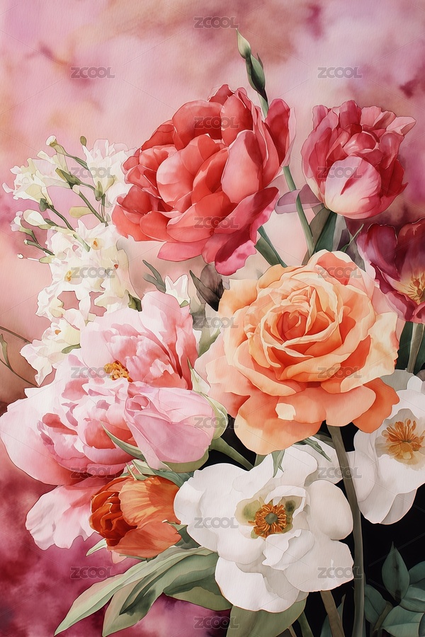 水彩花卉图案插画背景（主预览-10086049） - 未分类 - 站酷设计师站酷素材原创素材 - 站酷ZCOOL