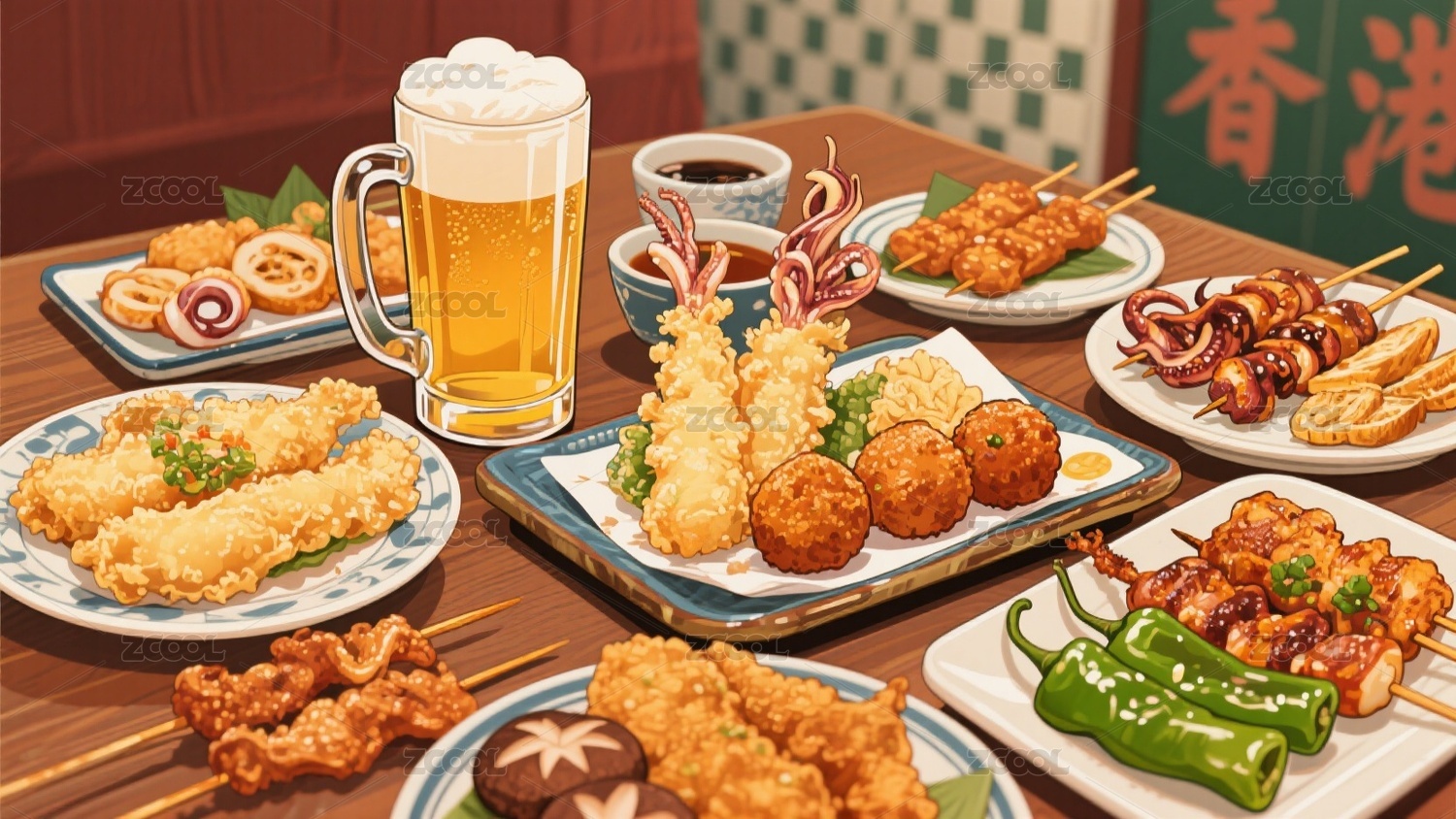 餐饮插画背景素材